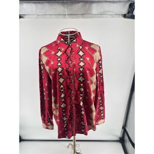 Lauren Ralph Lauren Petite Western Red Blouse Button Size Large Women’s
